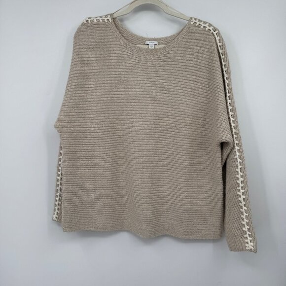 Pure Jill Sweaters - Pure Jill Hand-Stitched Details Sweater woman’s size XL Oatmeal Minimalist
